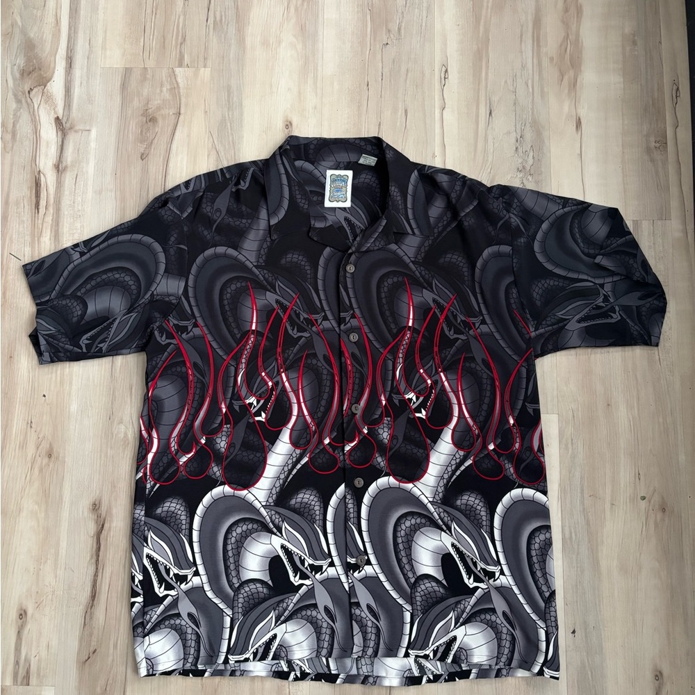 Ocean Current Black and Red Graphic Button Down Shirt